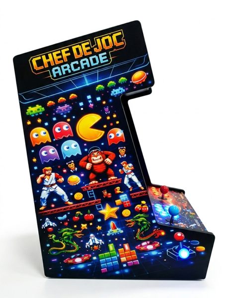 Bartop arcade retro Chef de Joc cu artwork complet Pac-Man Donkey Kong și butoane LED pentru închiriere nunți team building Brașov București